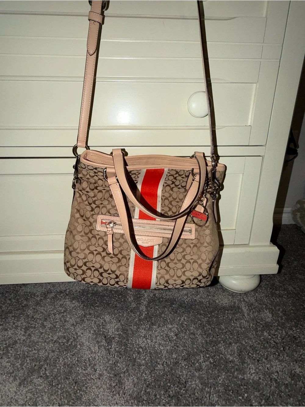 COACH Authentic Signature Stripe Foldover Crossbody Tote Bag F27024